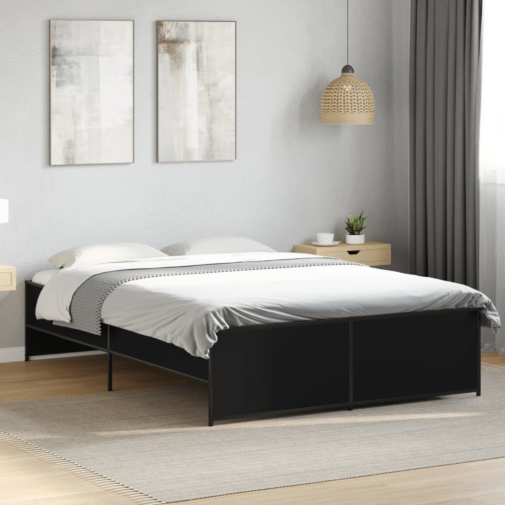 Sengeramme svart 140x190 cm konstruert tre og metall