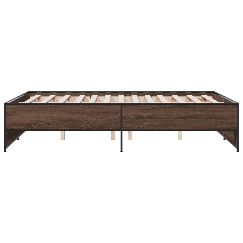 Sengeramme brun eik 135x190 cm konstruert tre og metall