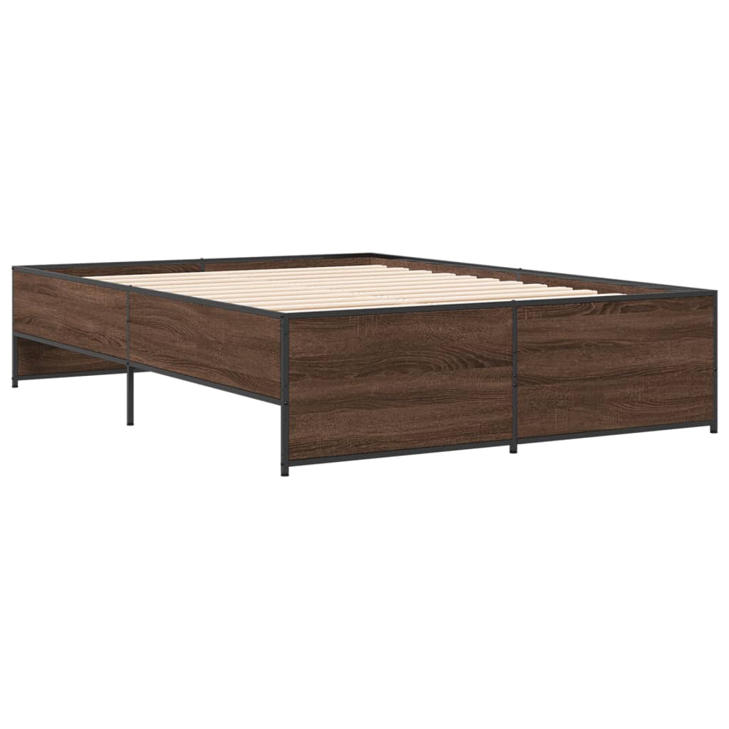 Sengeramme brun eik 135x190 cm konstruert tre og metall