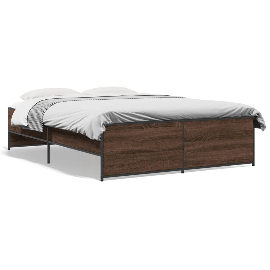 Sengeramme brun eik 135x190 cm konstruert tre og metall