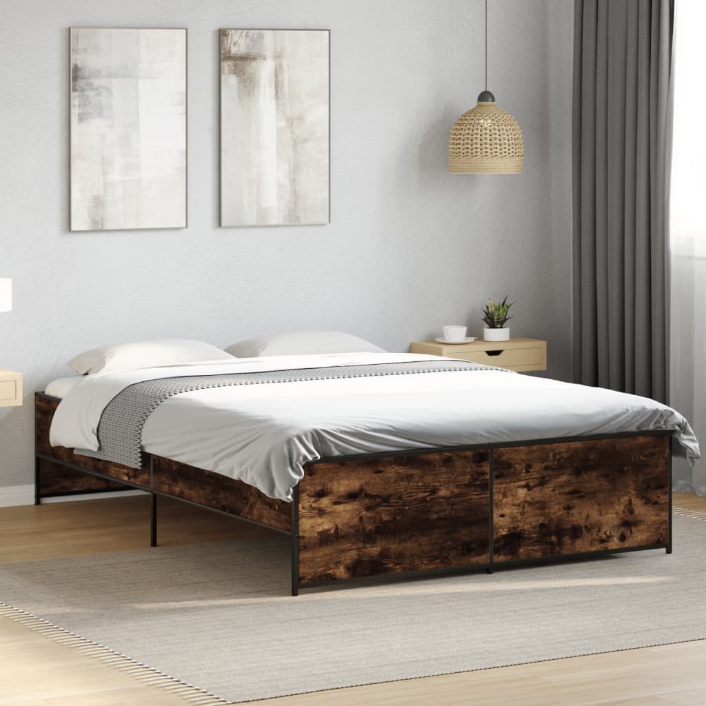Sengeramme røkt eik 120x190 cm konstruert tre og metall