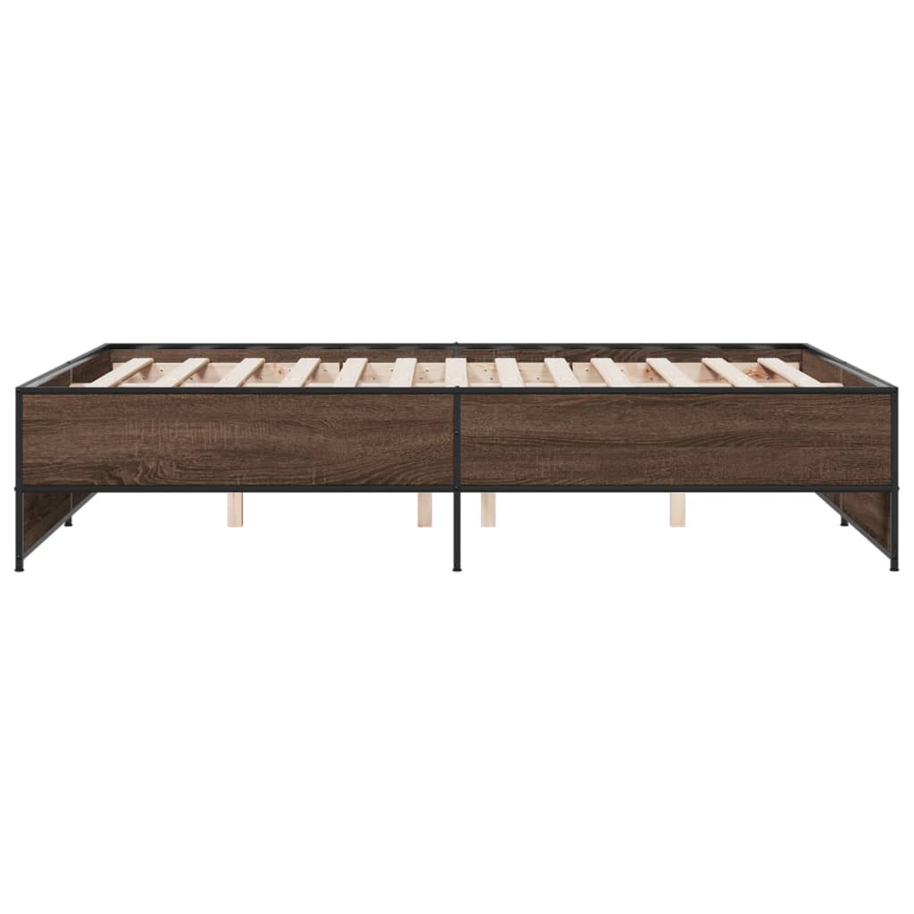 Sengeramme brun eik 120x190 cm konstruert tre og metall