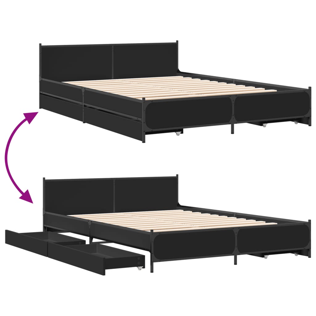 Sengeramme med skuffer svart 135x190 cm konstruert tre