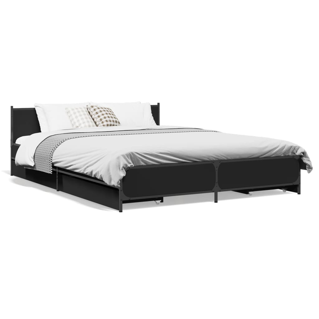 Sengeramme med skuffer svart 135x190 cm konstruert tre