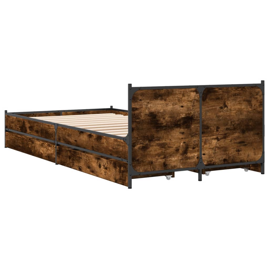 Sengeramme med skuffer røkt eik 75x190 cm konstruert tre