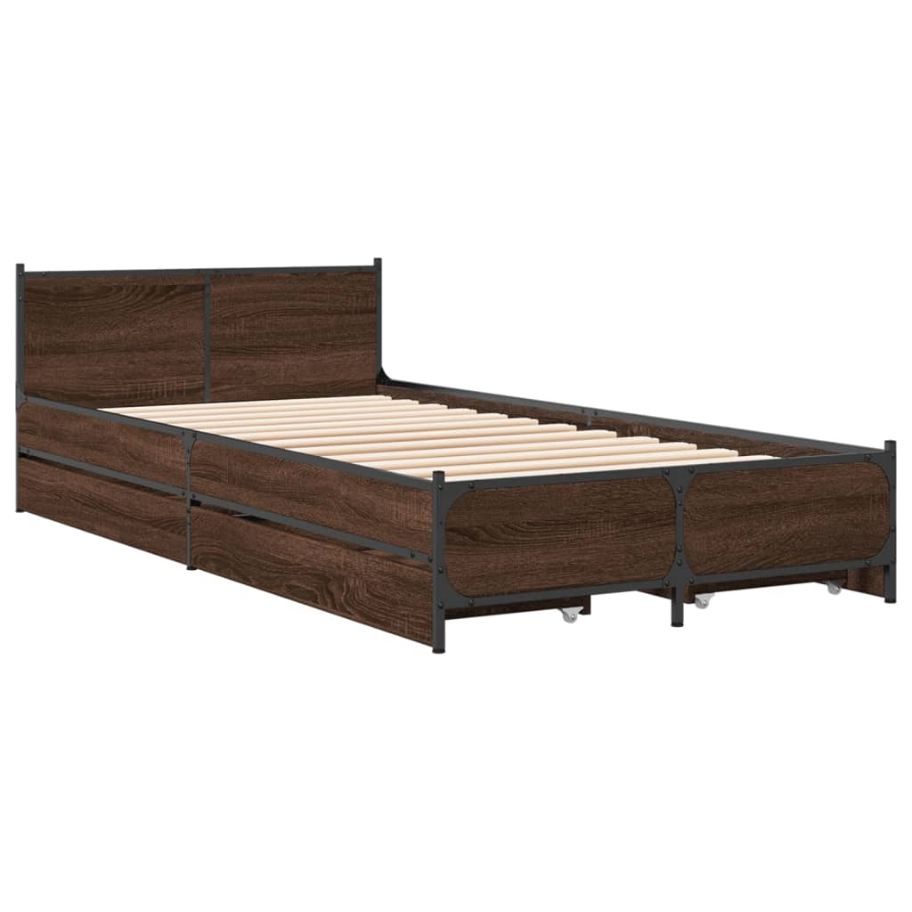 Sengeramme med skuffer brun eik 75x190 cm konstruert tre