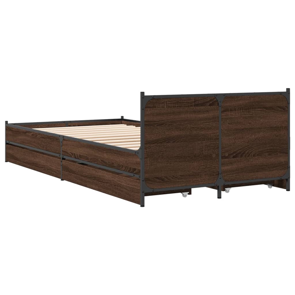 Sengeramme med skuffer brun eik 75x190 cm konstruert tre