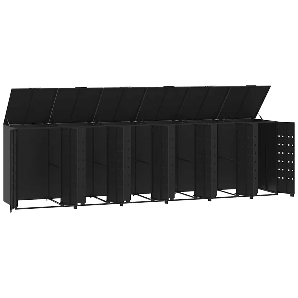 Søppeldunkskur for 6 dunker svart 414x79x117 cm stål