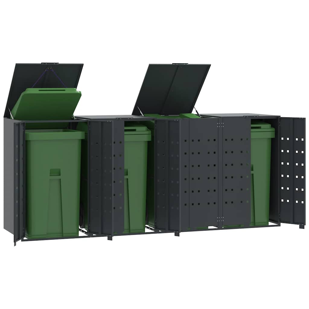 Søppeldunkskur for 4 dunker antrasitt 276x79x117 cm stål