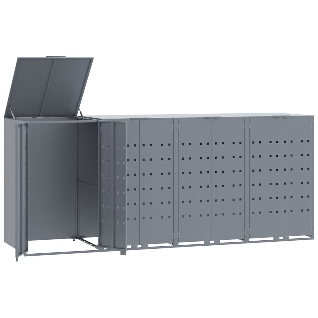 Søppeldunkskur for 4 dunker grå 276x79x117 cm stål
