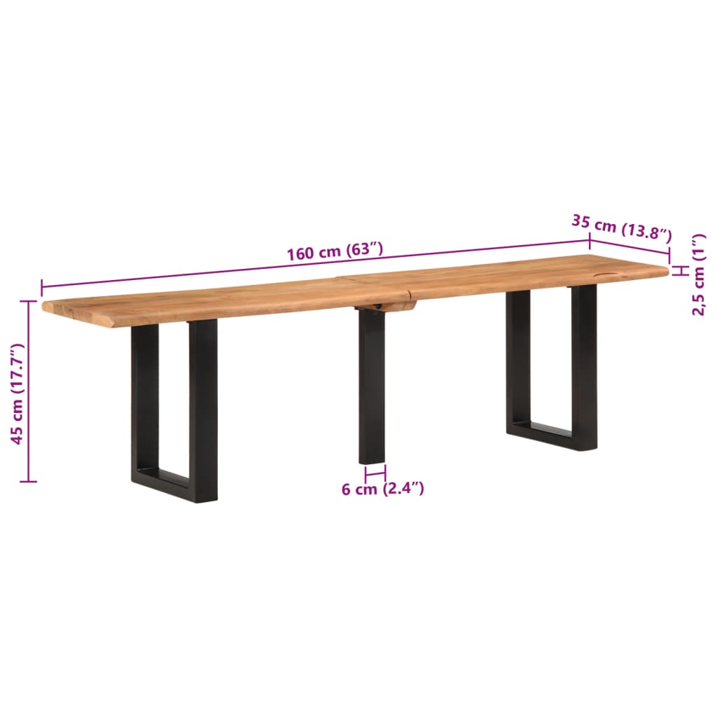 Benk 160 cm heltre akasie og stål