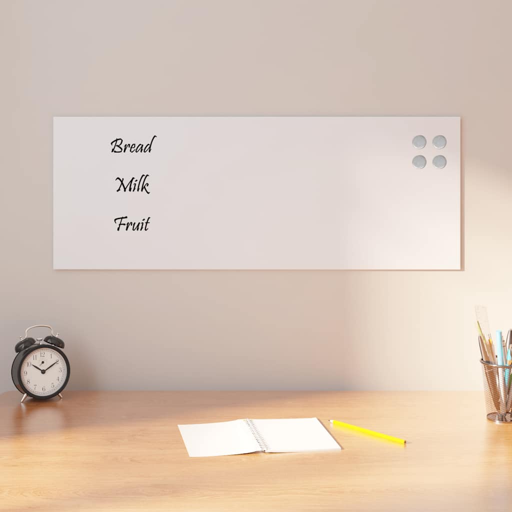 Veggmontert magnettavle hvit 80x30 cm herdet glass