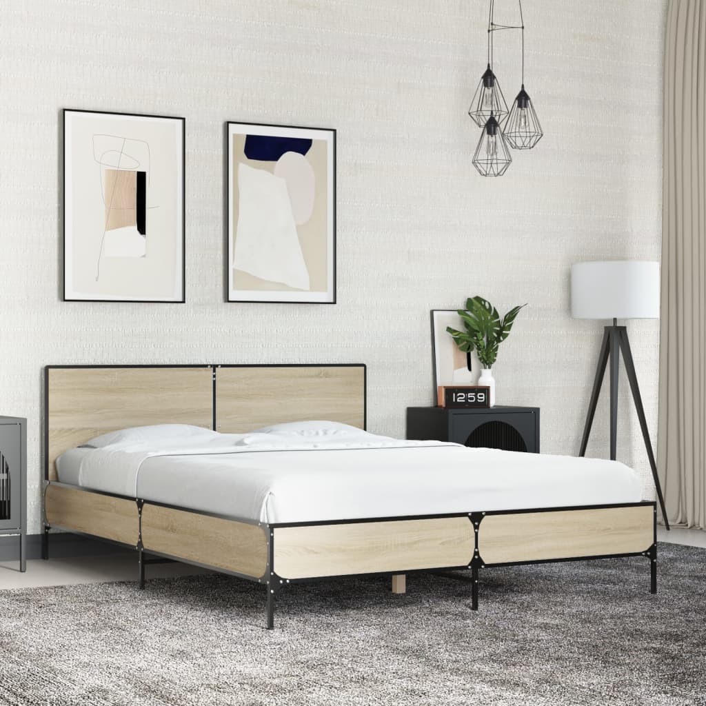 Sengeramme sonoma eik 120x200 cm konstruert tre og metall