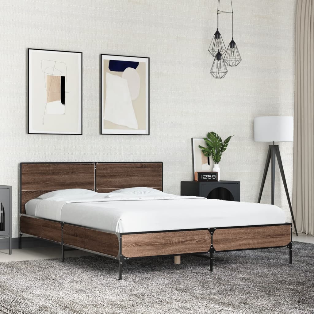 Sengeramme brun eik 120x200 cm konstruert tre og metall