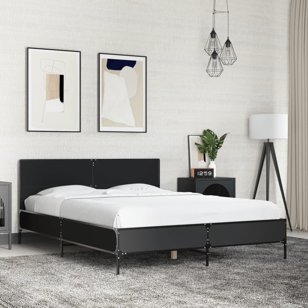 Sengeramme svart 140x200 cm konstruert tre og metall