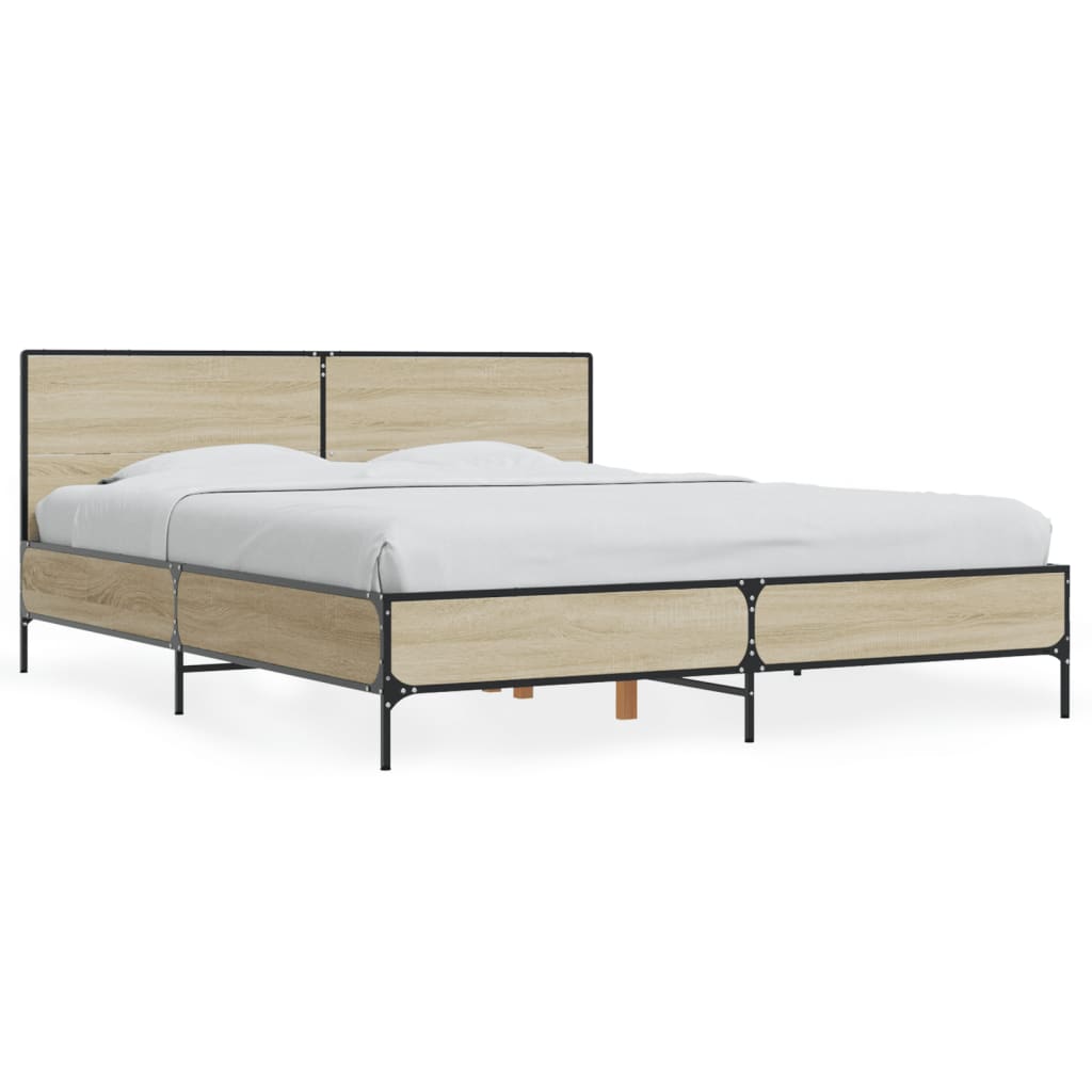 Sengeramme sonoma eik 150x200 cm konstruert tre og metall