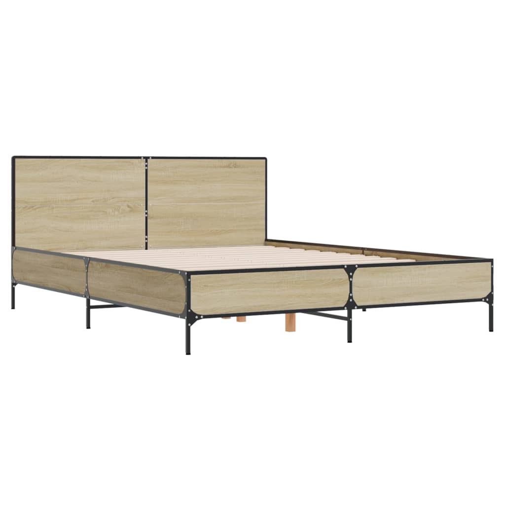 Sengeramme sonoma eik 150x200 cm konstruert tre og metall
