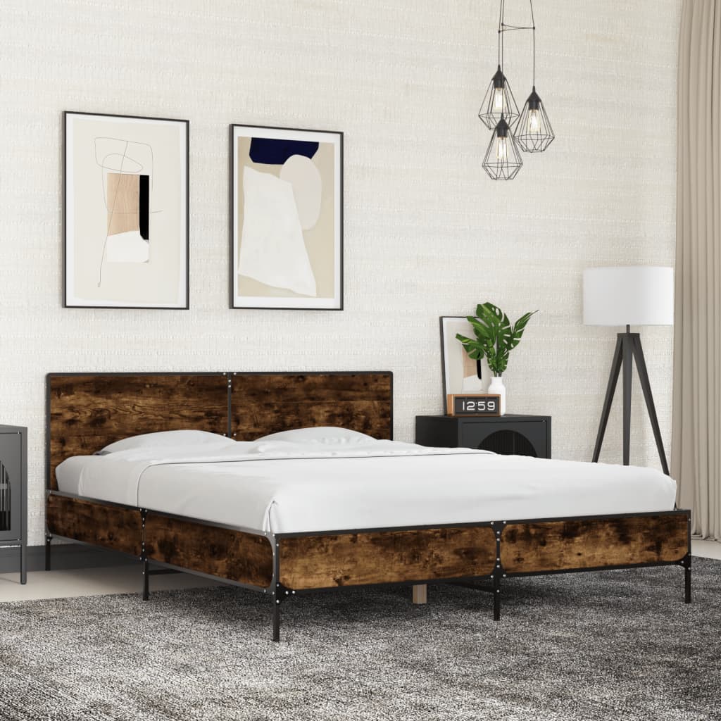 Sengeramme røkt eik 150x200 cm konstruert tre og metall