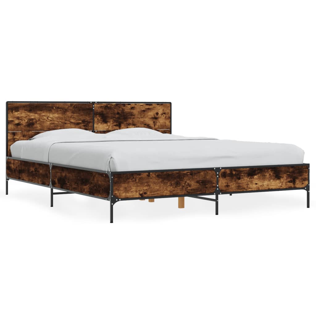 Sengeramme røkt eik 150x200 cm konstruert tre og metall