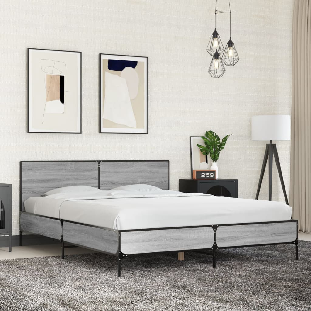 Sengeramme grå sonoma 150x200 cm konstruert tre og metall