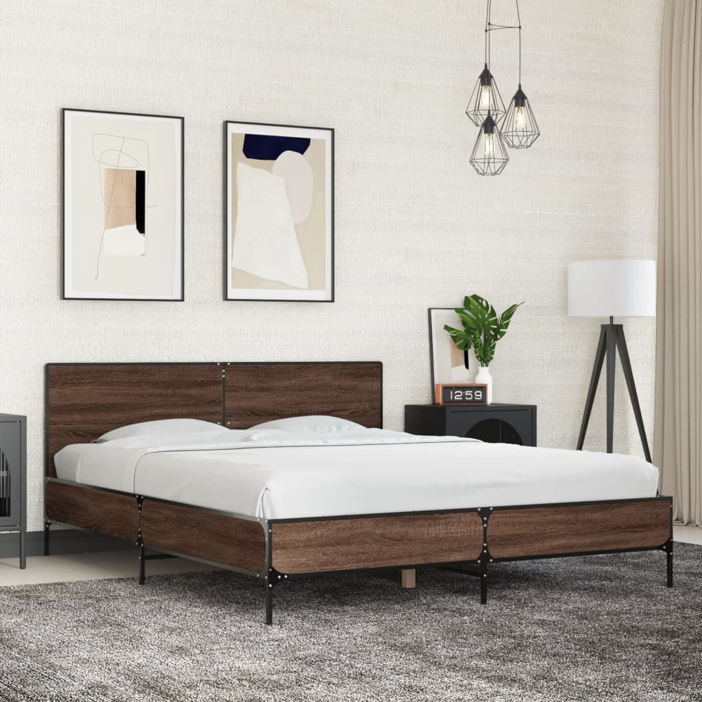 Sengeramme brun eik 150x200 cm konstruert tre og metall