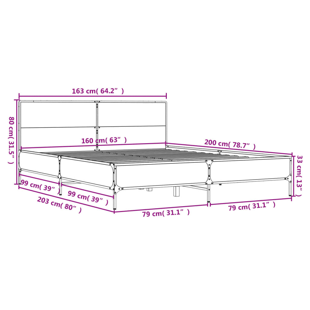 Sengeramme røkt eik 160x200 cm konstruert tre og metall