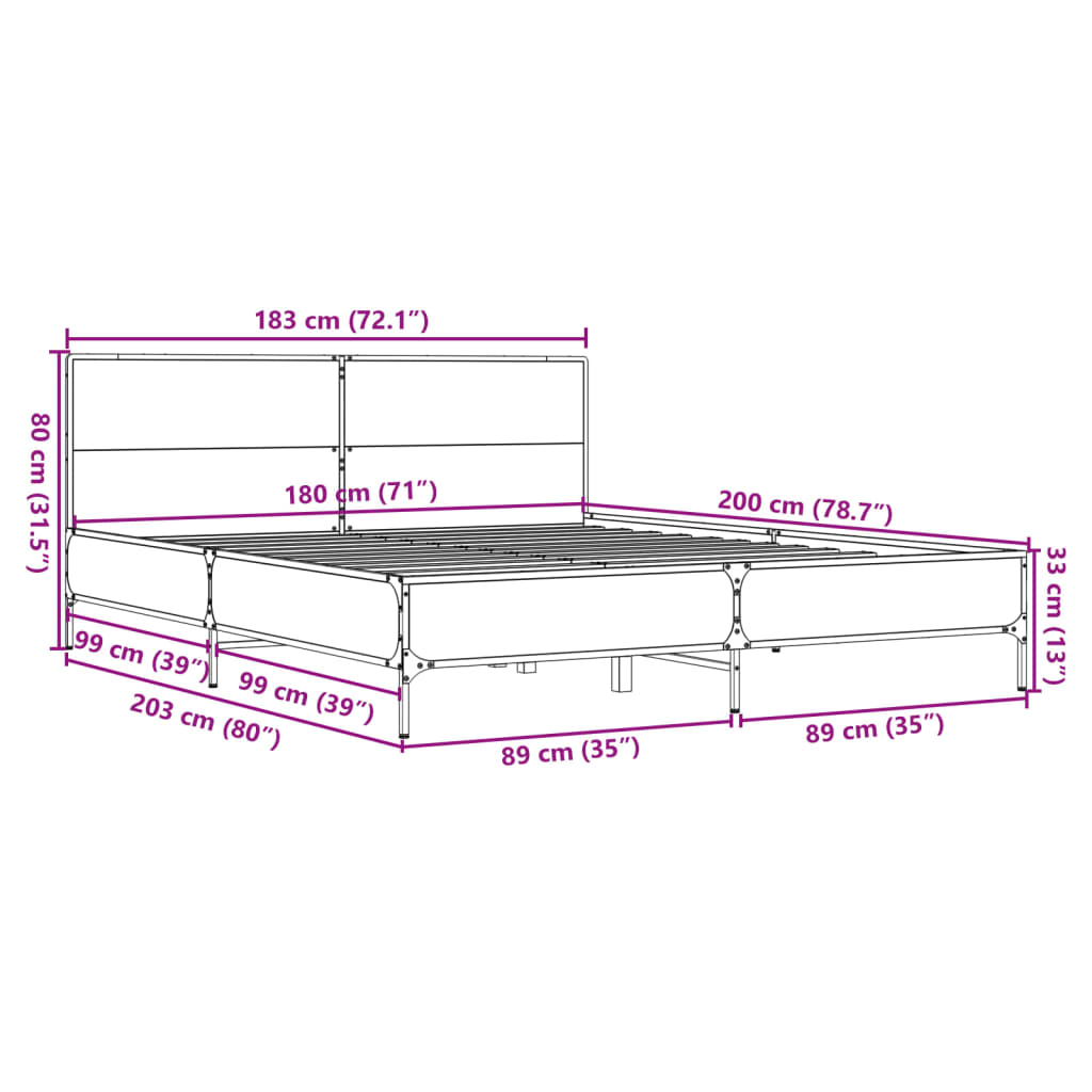 Sengeramme sonoma eik 180x200 cm konstruert tre og metall