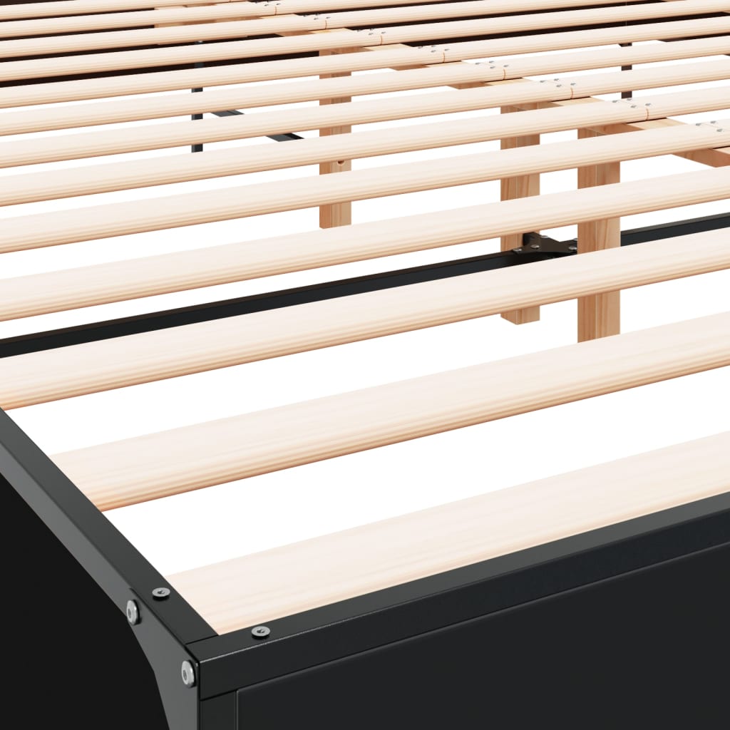 Sengeramme svart 200x200 cm konstruert tre og metall