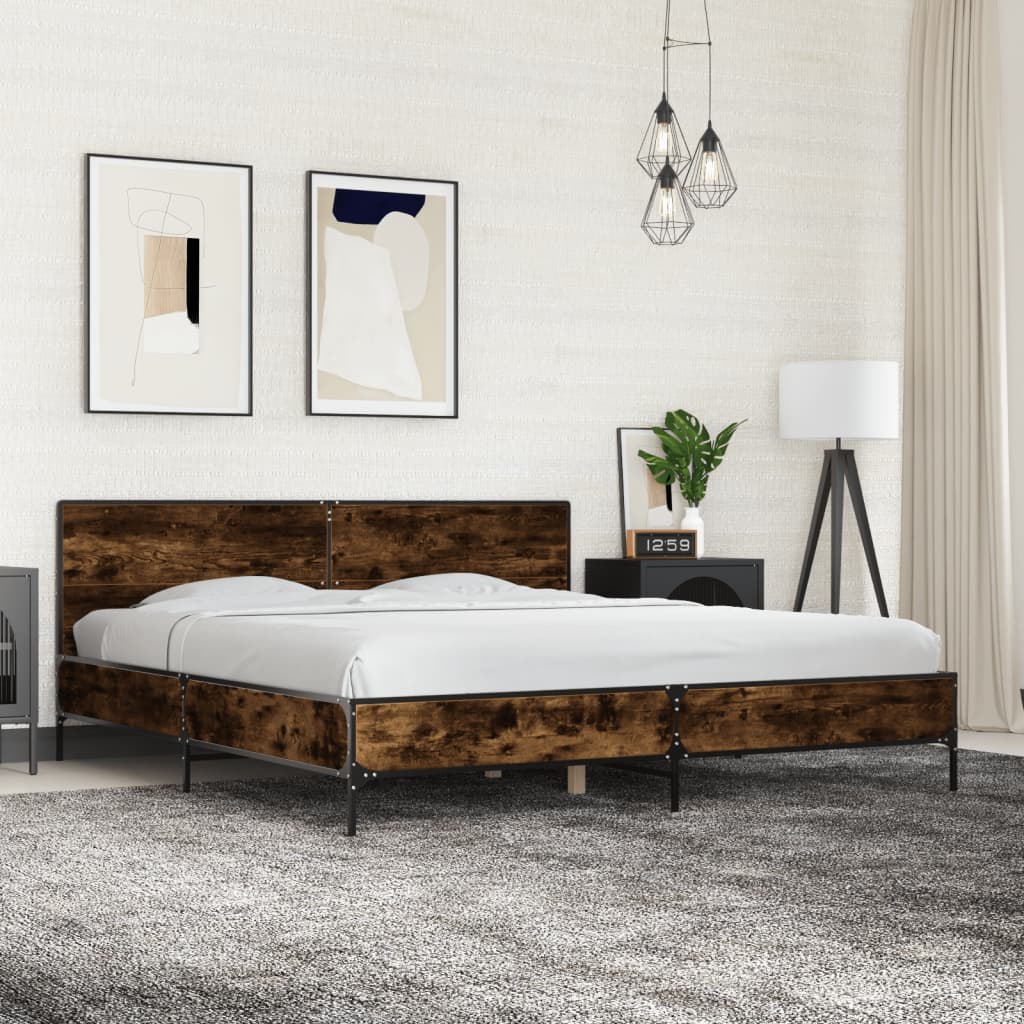 Sengeramme røkt eik 200x200 cm konstruert tre og metall