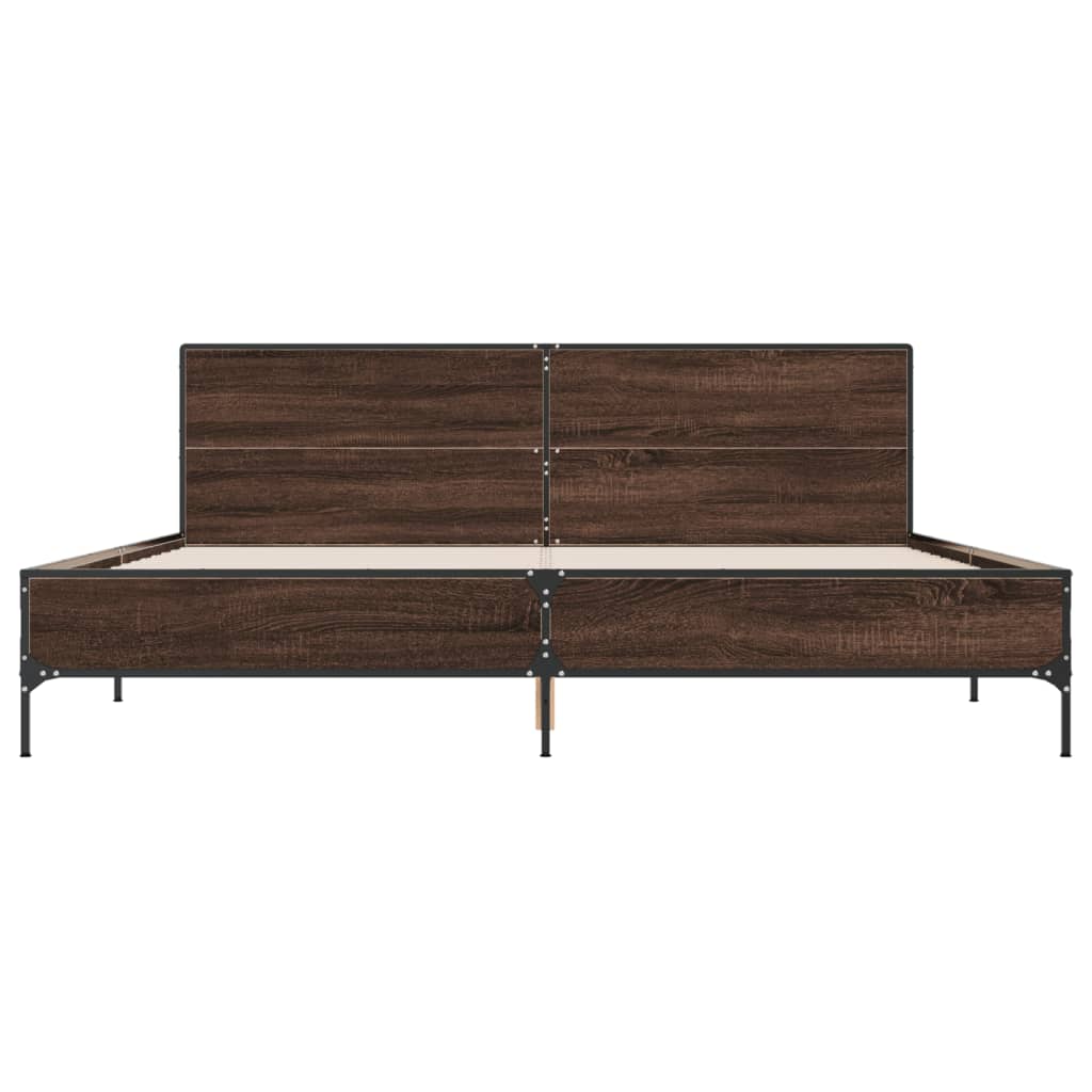Sengeramme brun eik 200x200 cm konstruert tre og metall