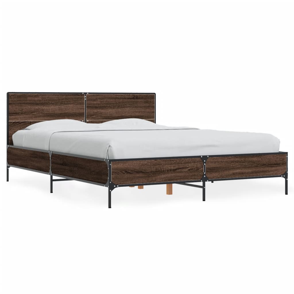 Sengeramme brun eik 120x190 cm konstruert tre og metall
