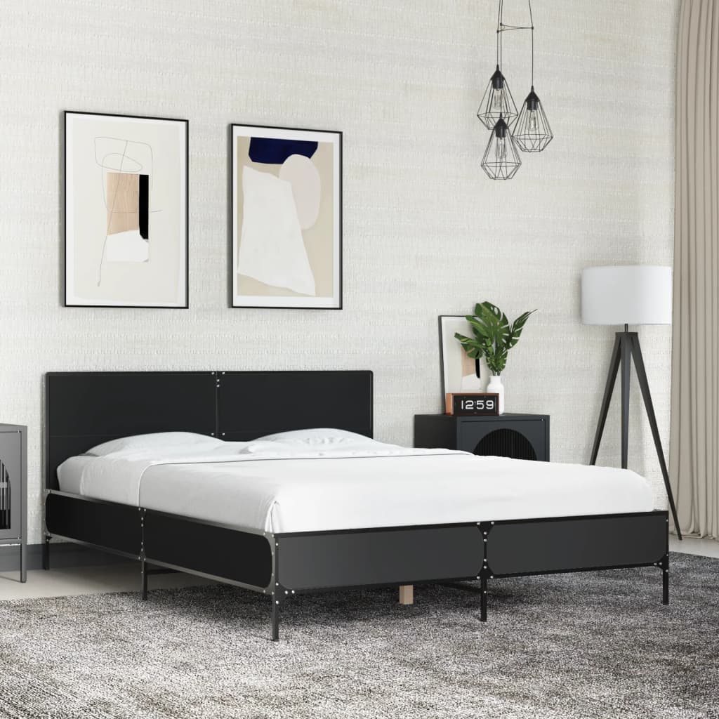 Sengeramme svart 135x190 cm konstruert tre og metall