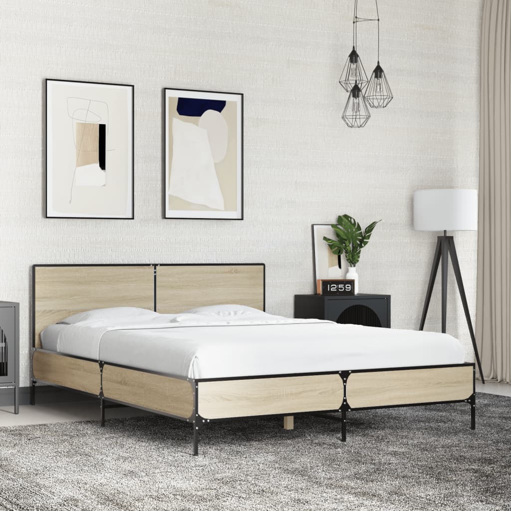 Sengeramme sonoma eik 135x190 cm konstruert tre og metall