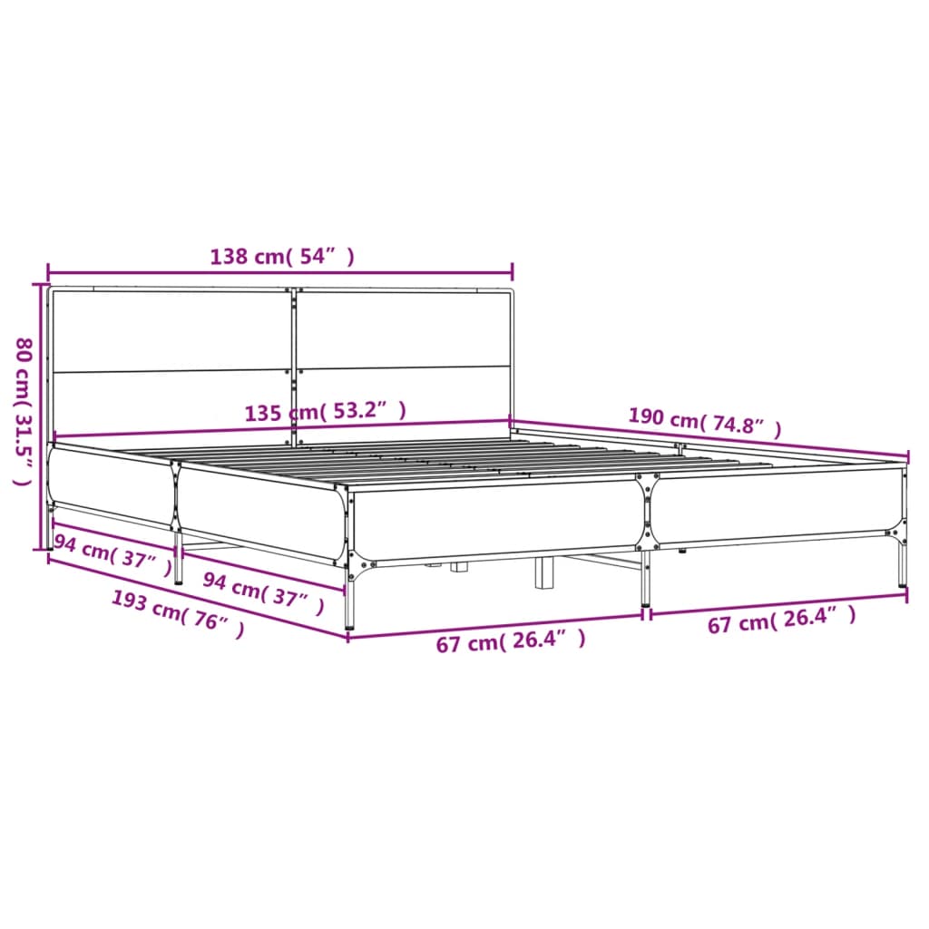 Sengeramme røkt eik 135x190 cm konstruert tre og metall