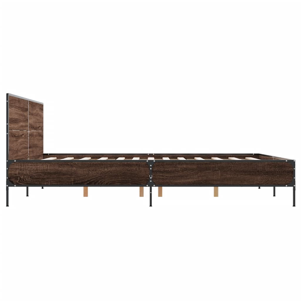 Sengeramme brun eik 135x190 cm konstruert tre og metall