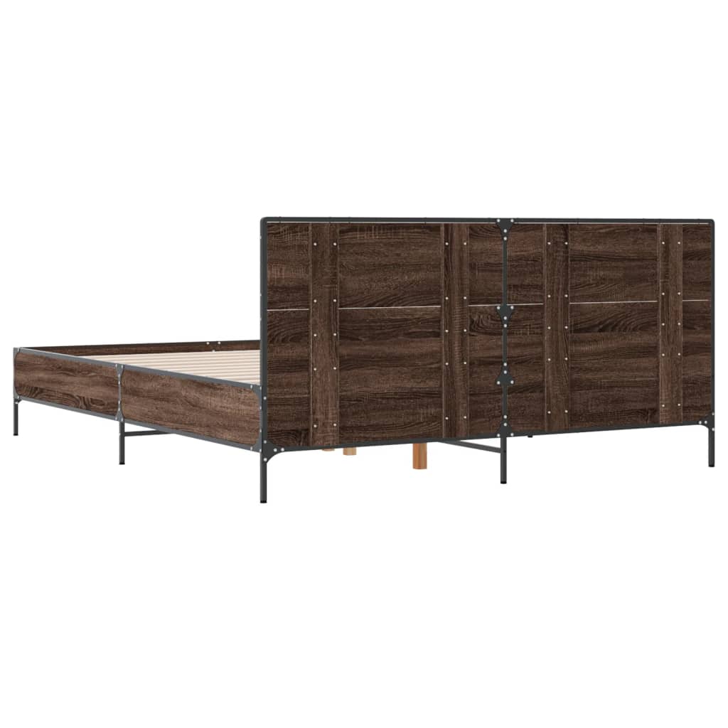 Sengeramme brun eik 140x190 cm konstruert tre og metall