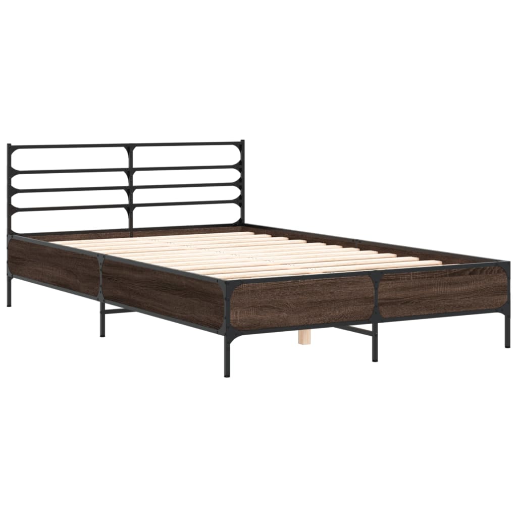 Sengeramme brun eik 120x200 cm konstruert tre og metall