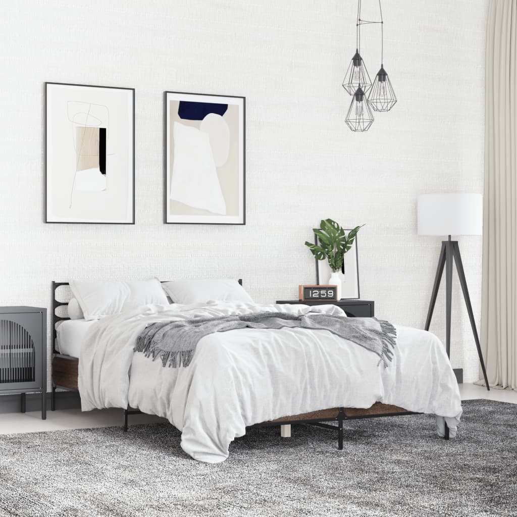 Sengeramme brun eik 120x200 cm konstruert tre og metall