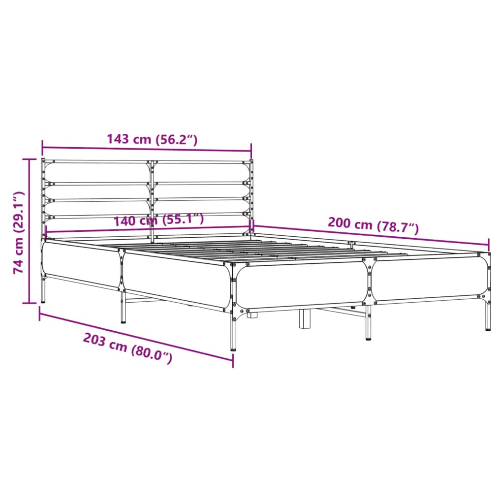Sengeramme røkt eik 140x200 cm konstruert tre og metall