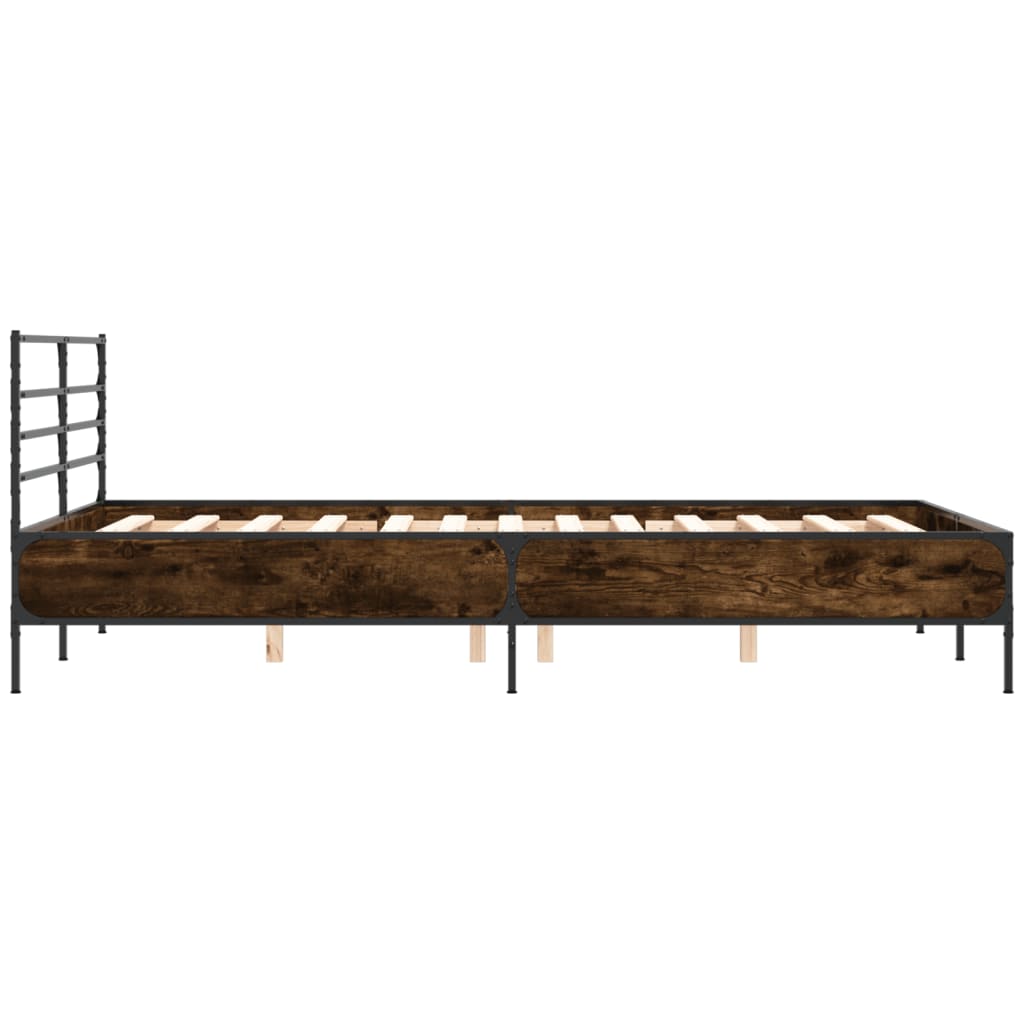Sengeramme brun eik 140x200 cm konstruert tre og metall