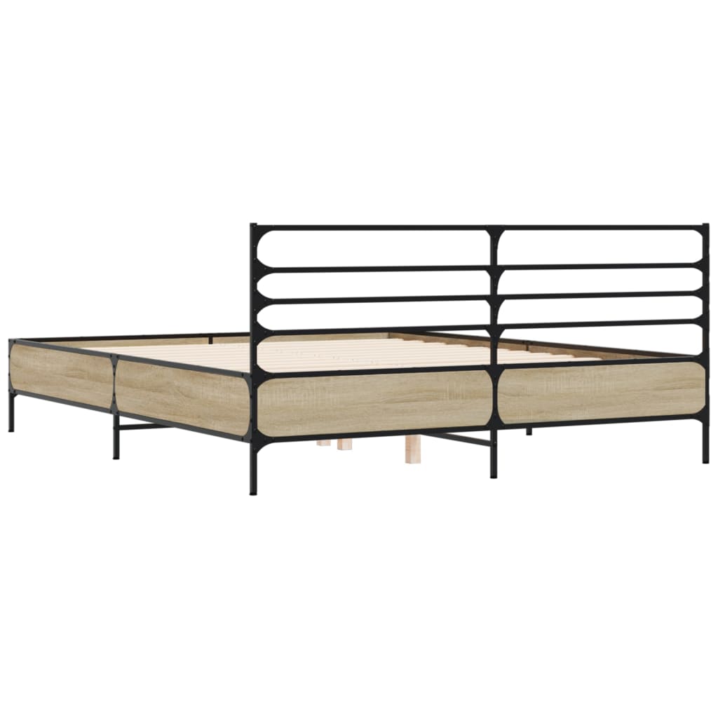 Sengeramme sonoma eik 150x200 cm konstruert tre og metall