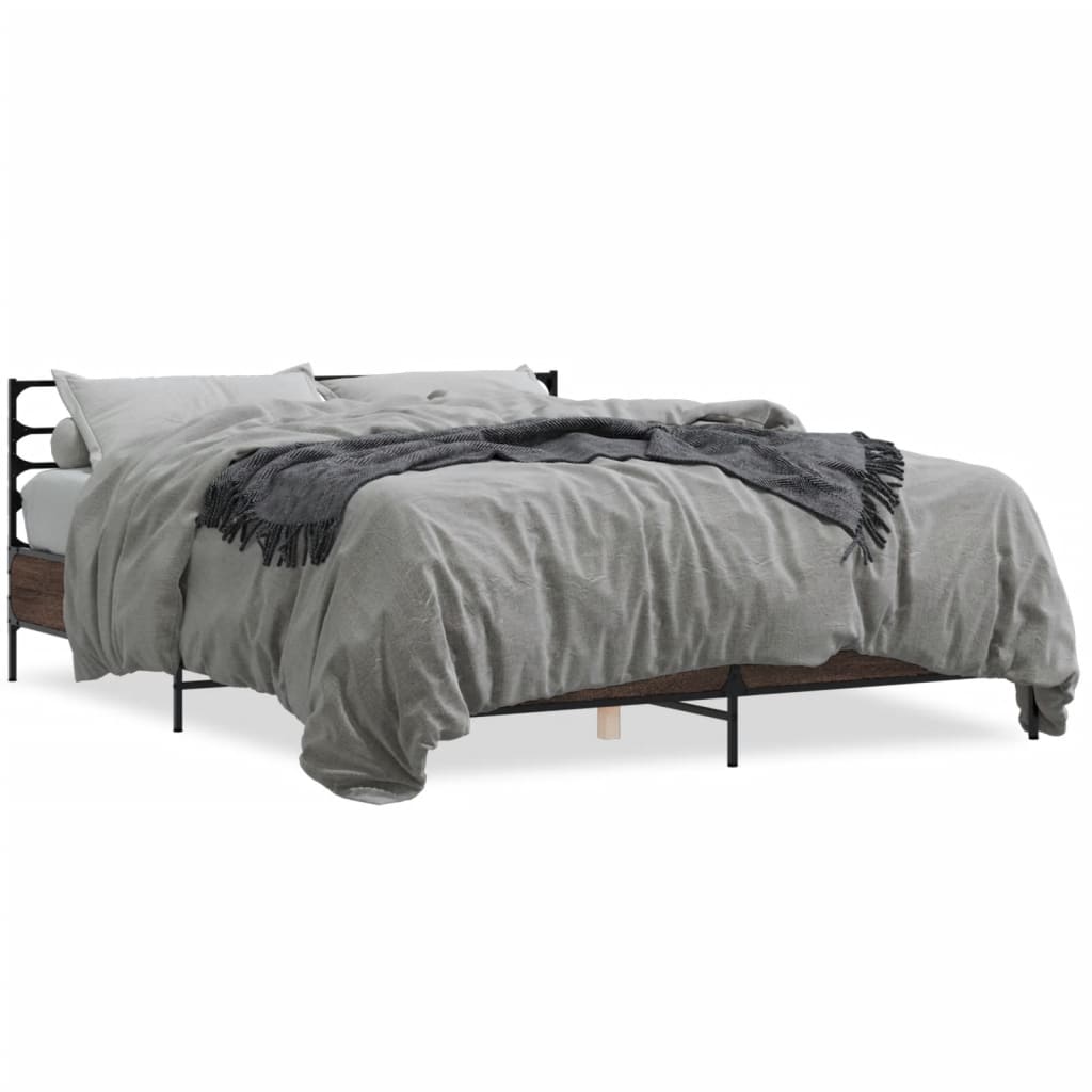 Sengeramme brun eik 150x200 cm konstruert tre og metall