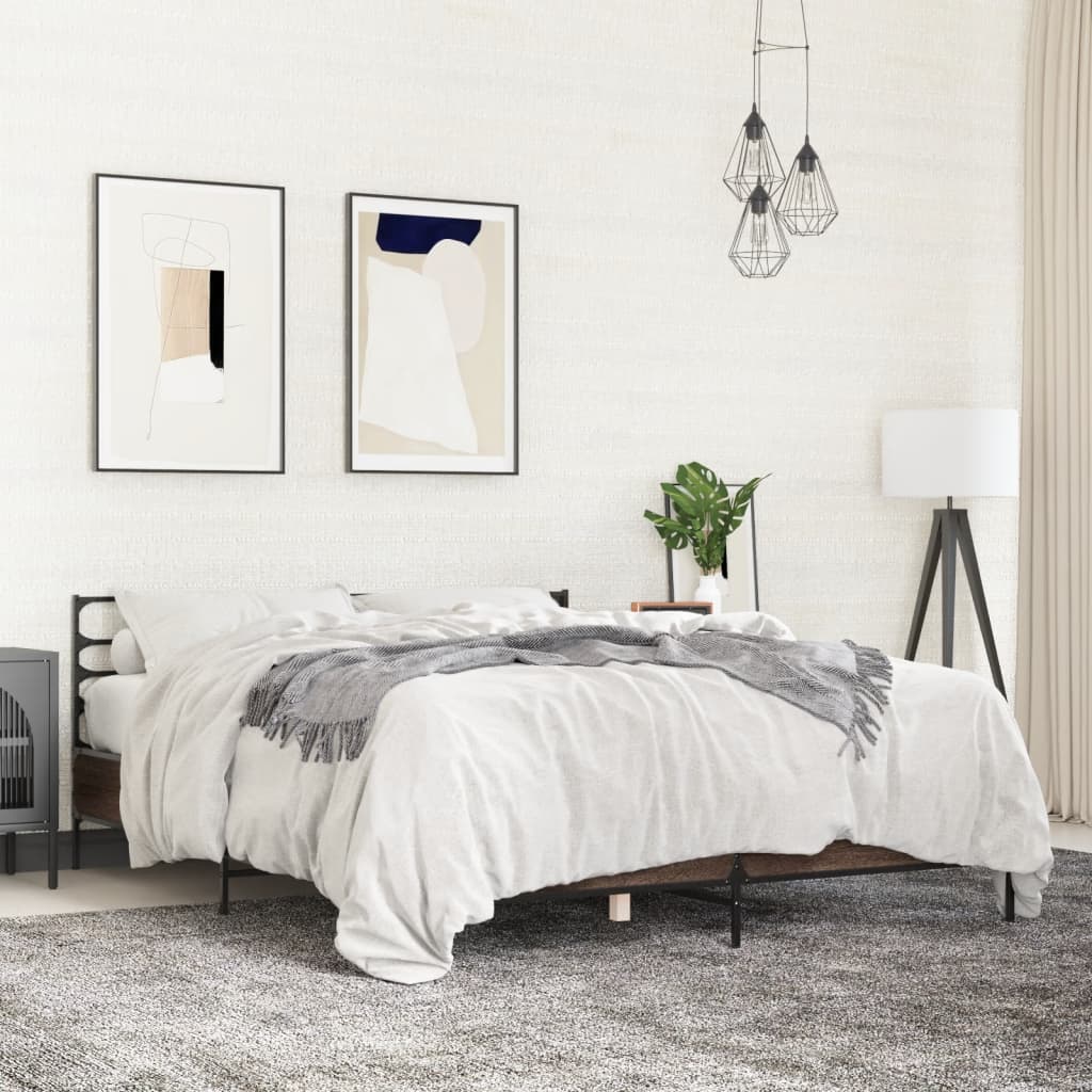 Sengeramme brun eik 150x200 cm konstruert tre og metall