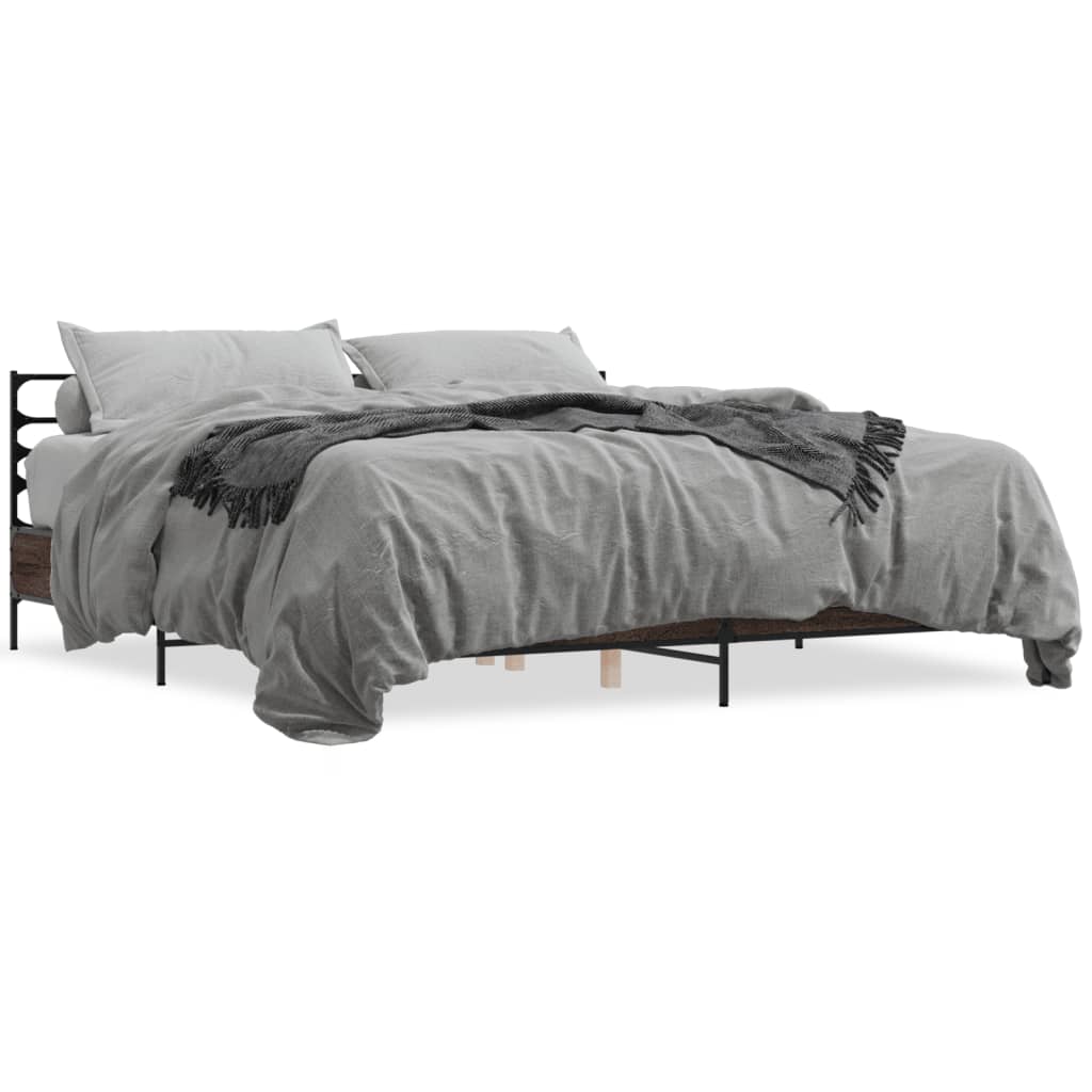 Sengeramme brun eik 180x200 cm konstruert tre og metall