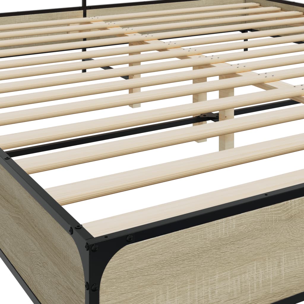Sengeramme sonoma eik 200x200 cm konstruert tre og metall