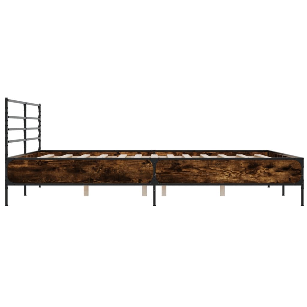 Sengeramme røkt eik 200x200 cm konstruert tre og metall