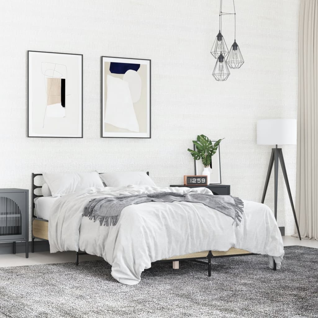 Sengeramme sonoma eik 135x190 cm konstruert tre og metall