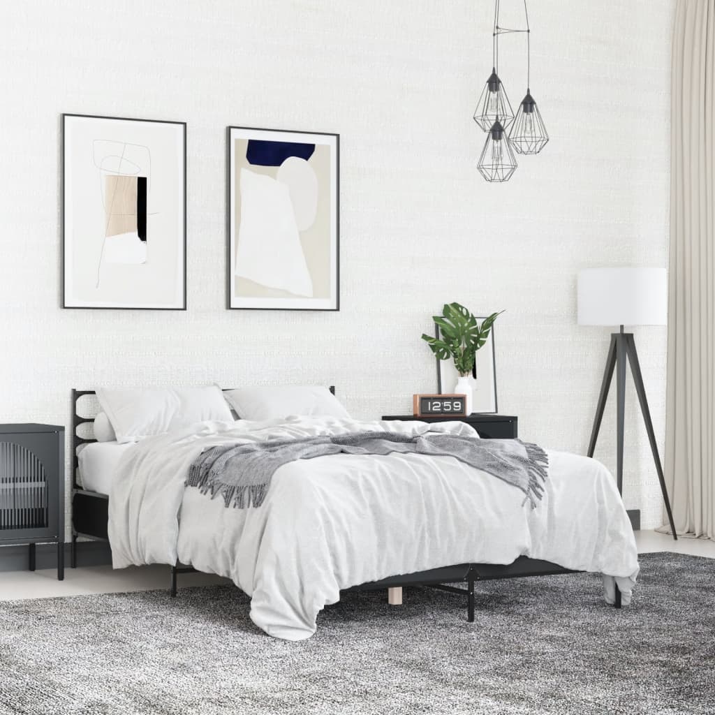 Sengeramme svart 140x190 cm konstruert tre og metall