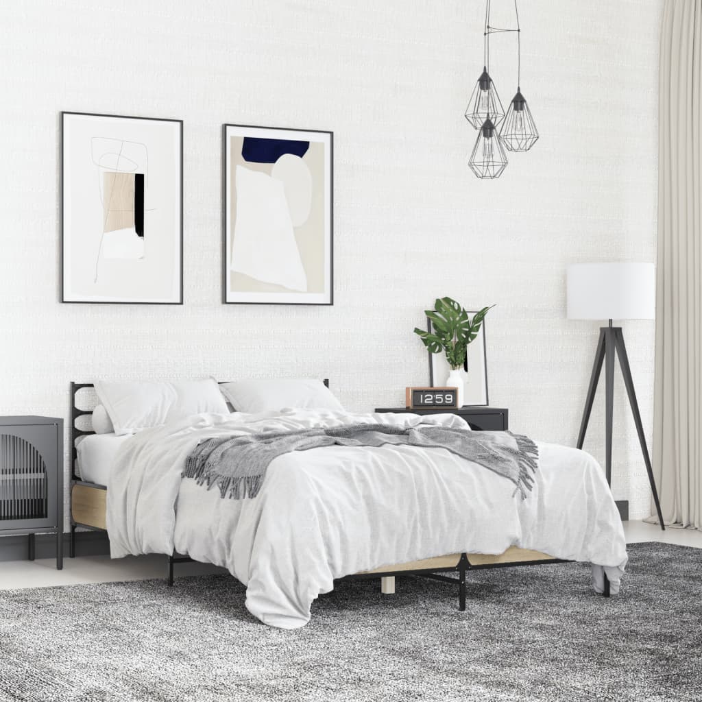Sengeramme sonoma eik 140x190 cm konstruert tre og metall