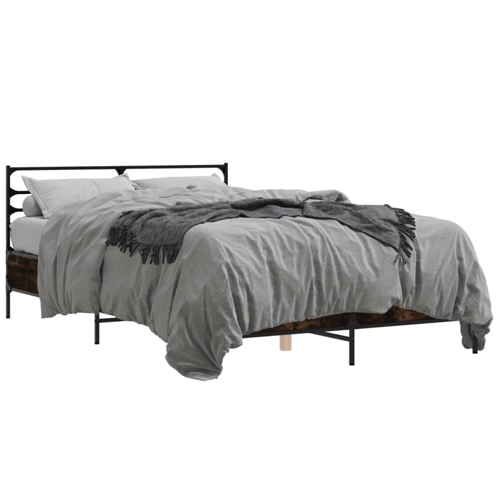 Sengeramme røkt eik 140x190 cm konstruert tre og metall